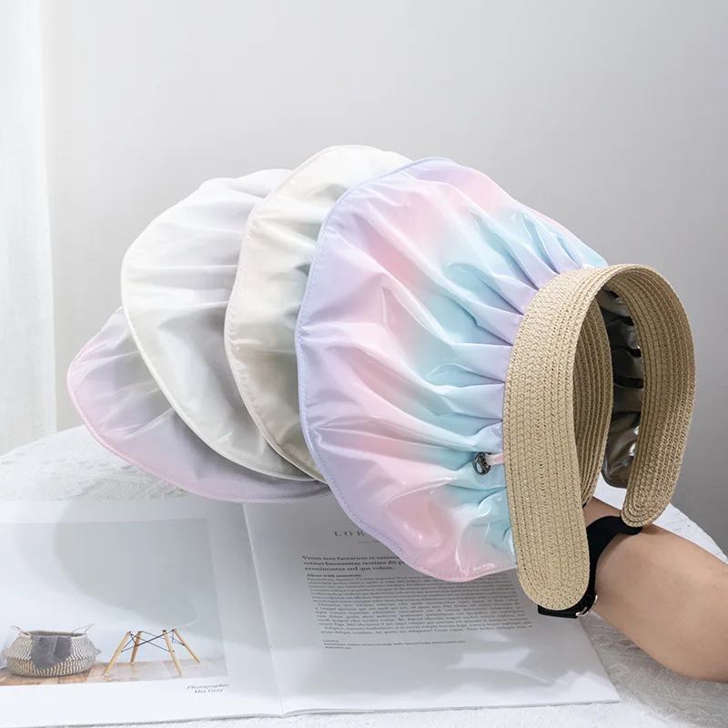Fashion Shell Shape Gradient Empty Top  hat Wide Brim Outdoor Tour Beach Fordable Anti-UV Female Lady Sun Visor Hat