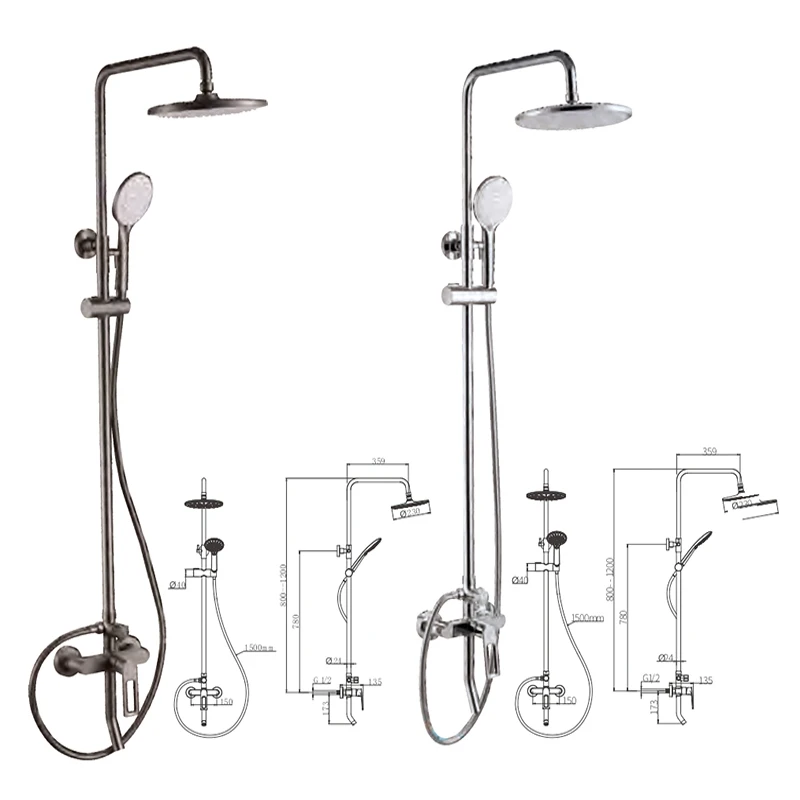 Gold hot and cold luxury indoor mall bathroom taps shower mixer head faucet column stainless steel brass shower set with heating