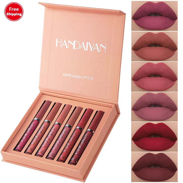 
Private label best gift for women give aways gifts 6 in 1 box lip gloss set non-stick matte lipstick liquid lipstick gift set 