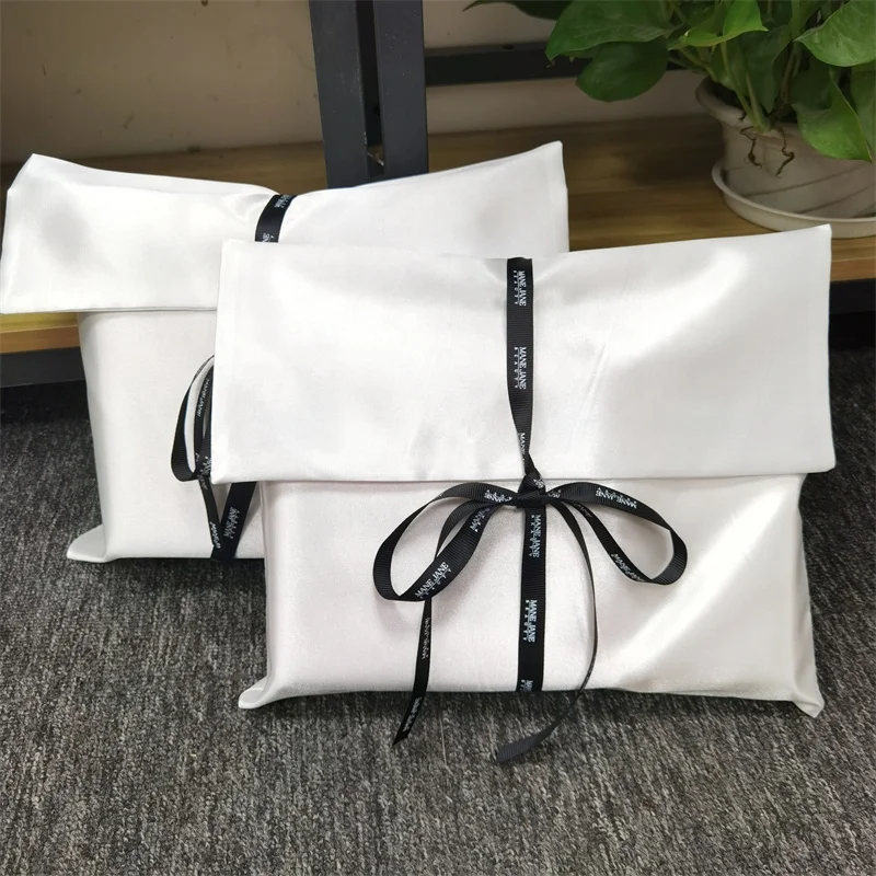 CH Custom Logo Printed Luxury Silk Hair Packaging Bag High End Satin Envelope Hair Extension Bundle Wig Pouch