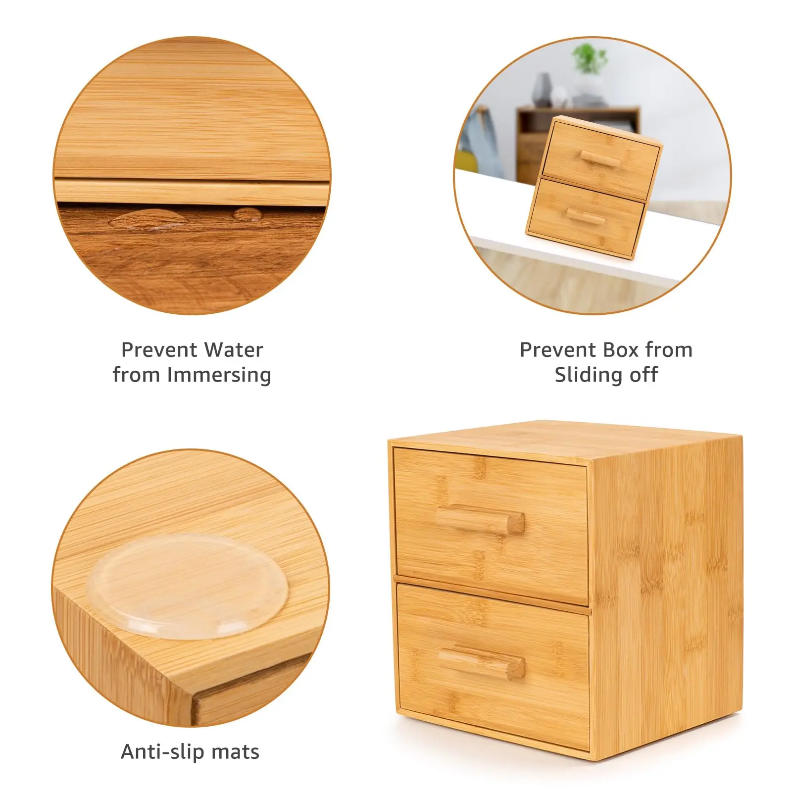 Bamboo Box with Makeup Remover Wipes,Wash Cloths for Your Face and Body, Double-drawer Bamboo Container for Face Towelettes