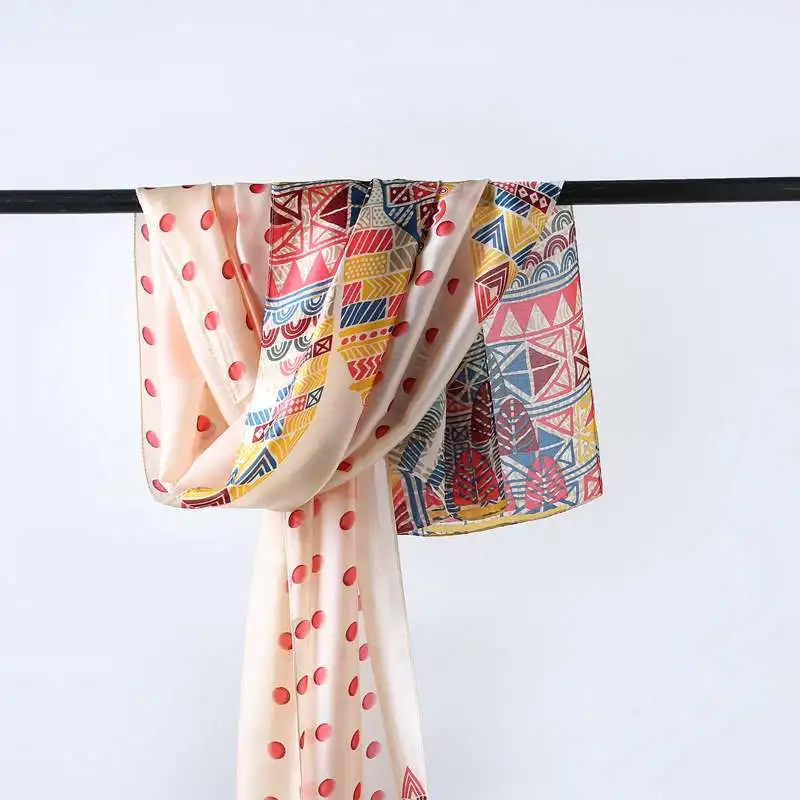 Wholesale high quality silk satin cute kids children long printing scarf