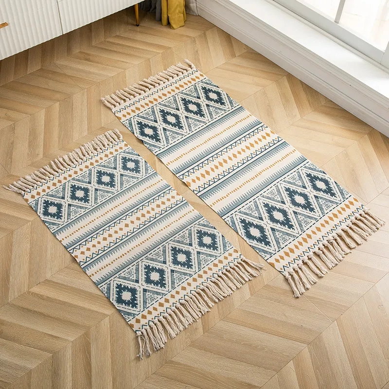 Nordic Style Retro Fringed Cotton And Linen Long carpet Living Room Sofa Coffee Table Floor Mat Bedroom Bed Side Mat