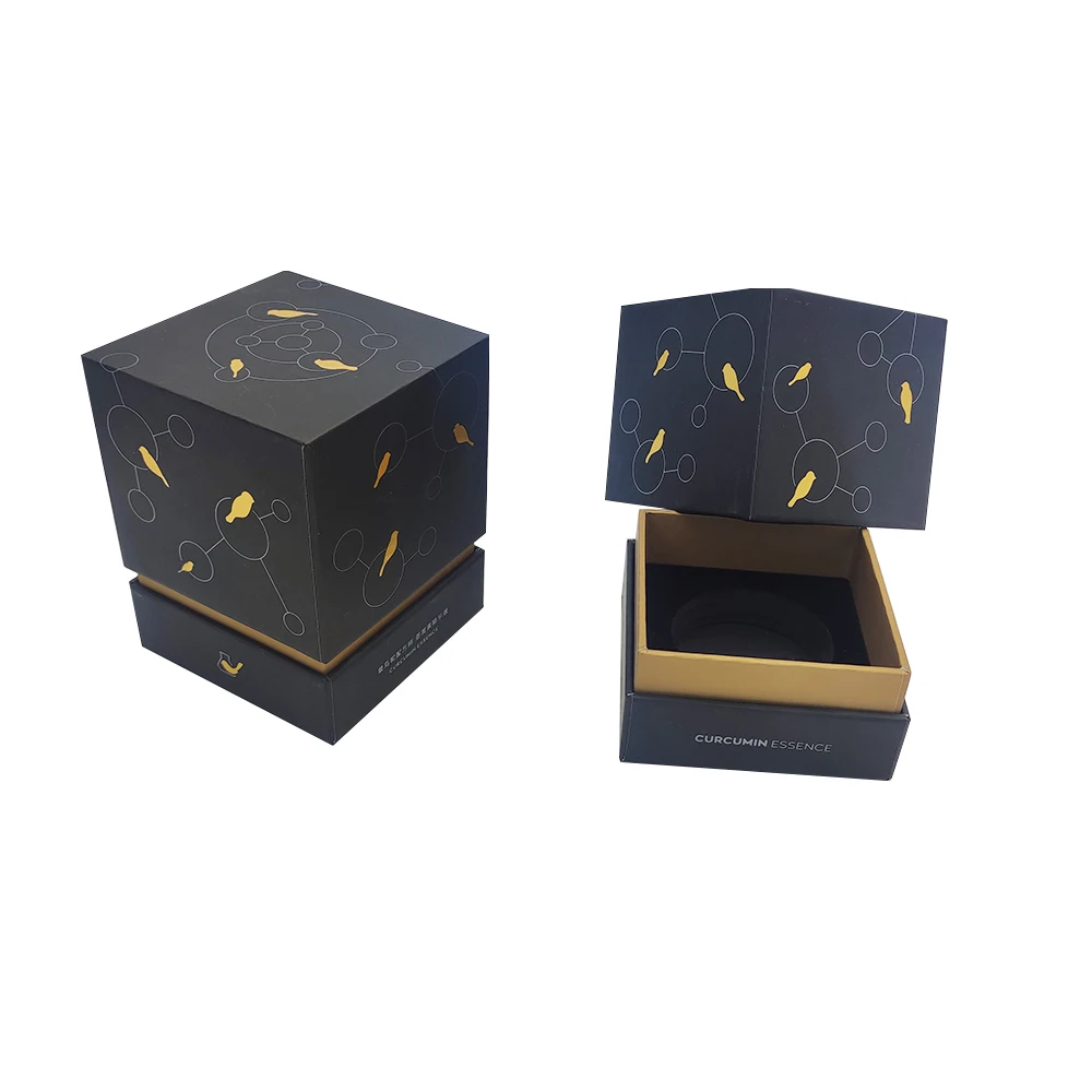 Custom Logo Black Gold Foil Stamping Candle Perfume Elegant Cardboard Luxury Packaging Lid&Base Paper Gift Box with Eva Insert