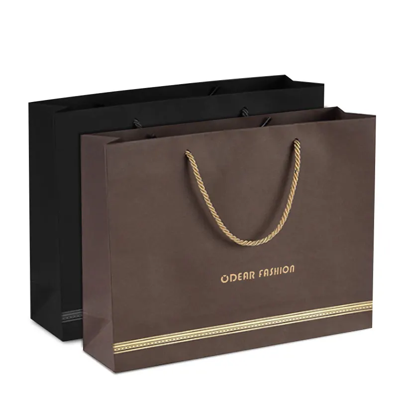  supplier Wholesale Luxury Brown Black Small Shopping Packaging Bag Craft Custom Logo jewelry Kraft Gift Paper With
