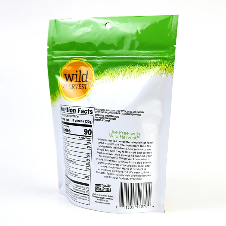 Air-Dried Food Nut Seed Plastic Packaging Bag Zipper Stand Up Pouch For Food