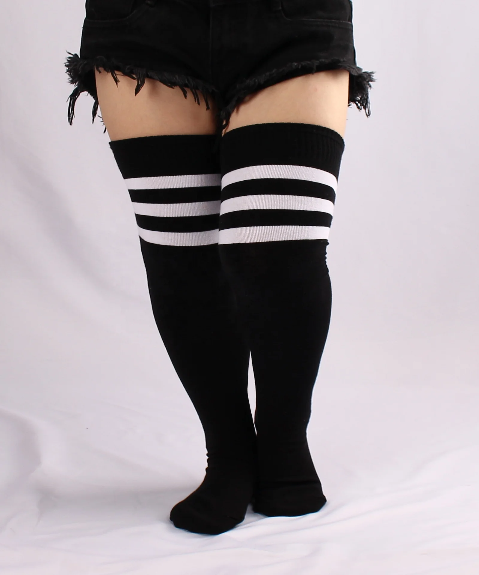In Stock Plus Size Womens Thick Thigh High Socks Extra Long Striped Thick Over the Knee Stockings Leg Warmer Boot Socks