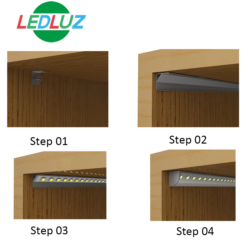 
corner mounted led strip profile for cabinet lighting 