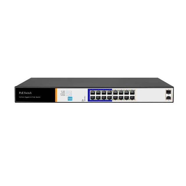 Hored полный гигабитный коммутатор 16 портов PoE с 2 портами Uplink SFP