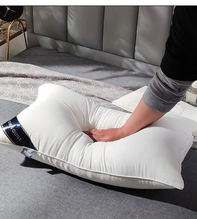 Hotel bed pillow wholesale custom logo size hilton pillow 1000g with bag double lining 3d