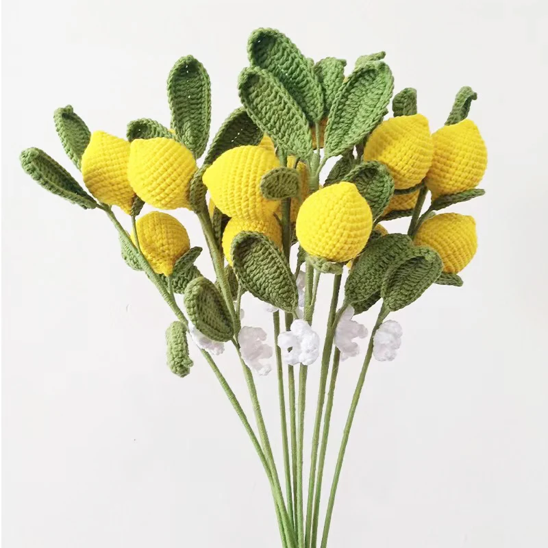 wholesale colorful  Handmade Crochet knitting woolen yarn Artificial fruit Flower Bouquet for gift