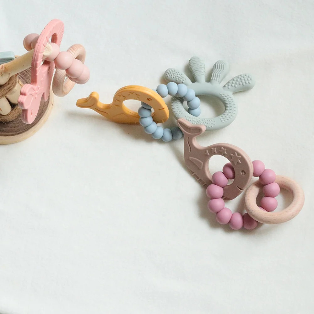 LoveBond Baby Teether Whale Learning Loop Silicone Teether Beech Ring for Babies BPA Free  Infant Teething Toy
