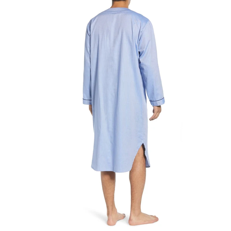 
MGOO OEM Light Blue Long Sleeve V Neck Button Front Pajama Nightshirt for Men 