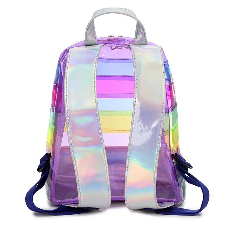 Stylish Women Rainbow Hologram PVC Backpack Girl Colorful Transparent Jelly Backpack