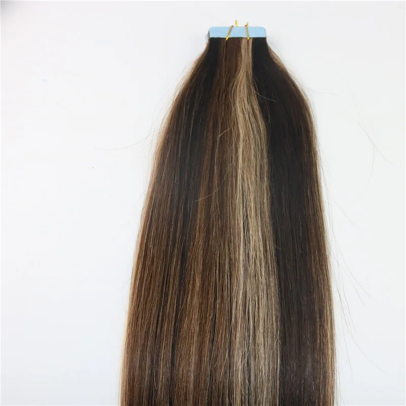 Ready To Ship Highlight #2/5/27 Blended Hair Double Sided 100 Human Remy European Hair Tape in Hair Extensions