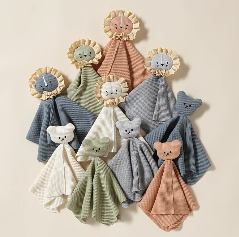 2023Baby Comfort Towel toy  waffle cotton lion bear Appeasing blanket pacify calm sleeping doll Baby Comforting Security Blanket