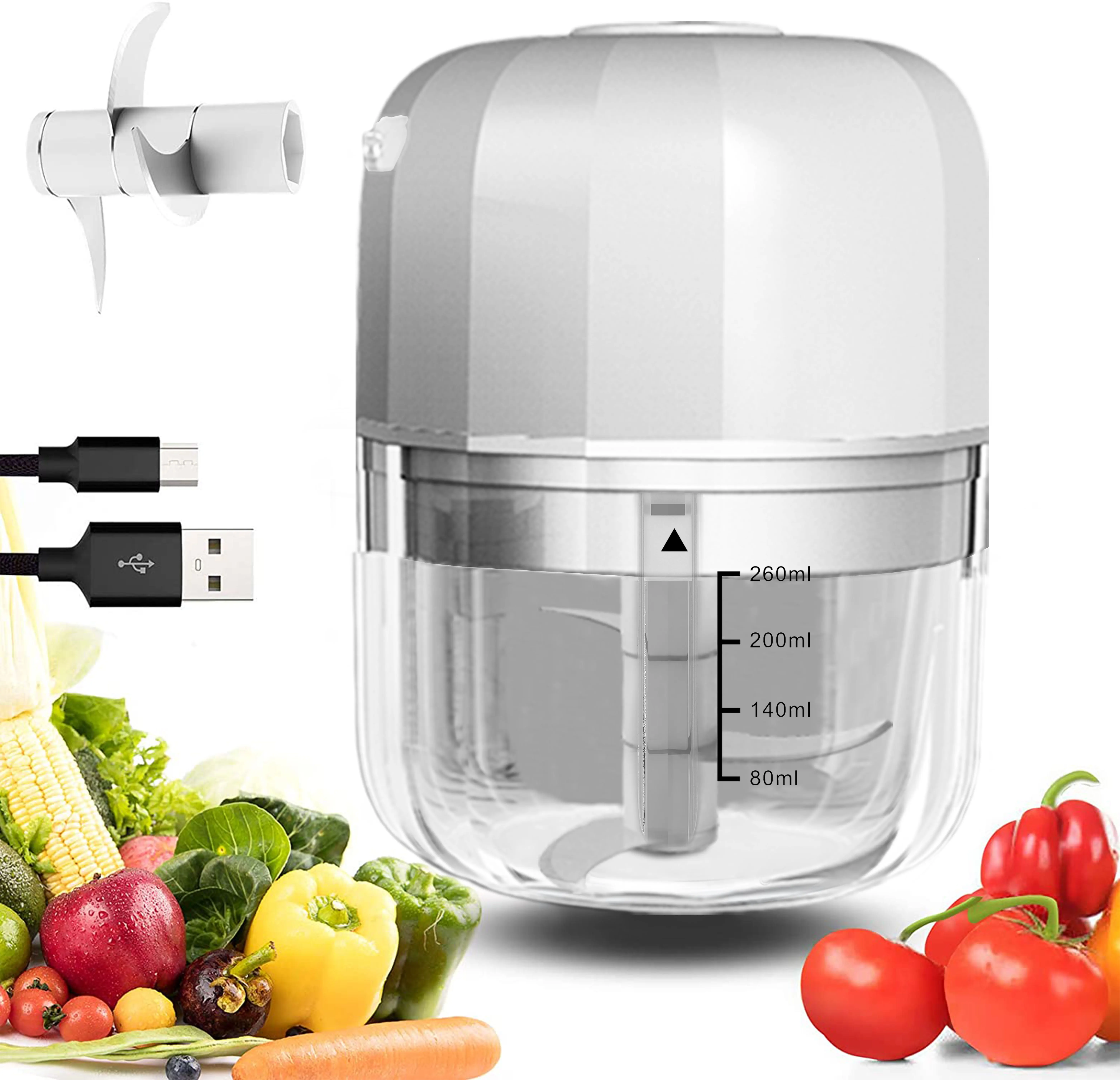 Kitchen Home Use Cordless Chopper Charge Vegetable Crusher 250ML Mini USB Food Garlic Grinder