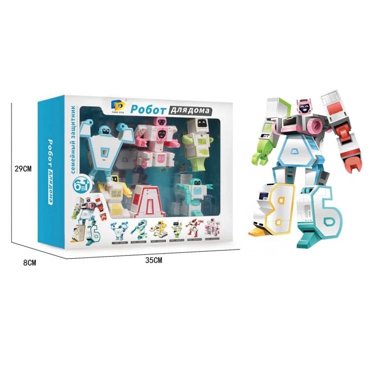 Wholesale Russian Alphabet 6 In 1 Transforming Robot Toys Action Figure Robot