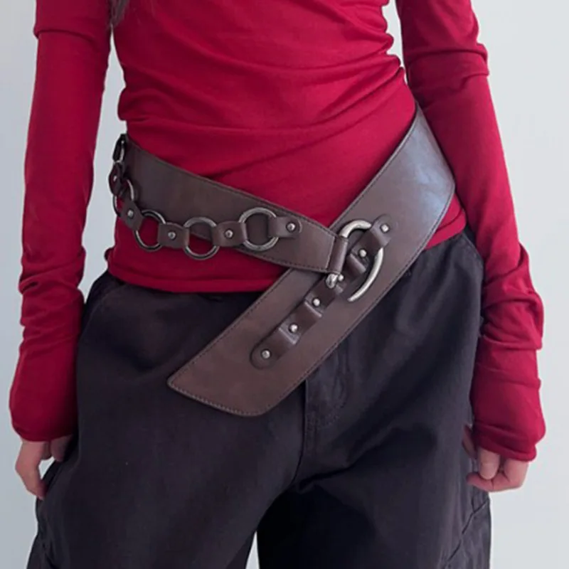 Street personalized leather fashion accessory Retro metal chain sweet cool Y2K belt for women