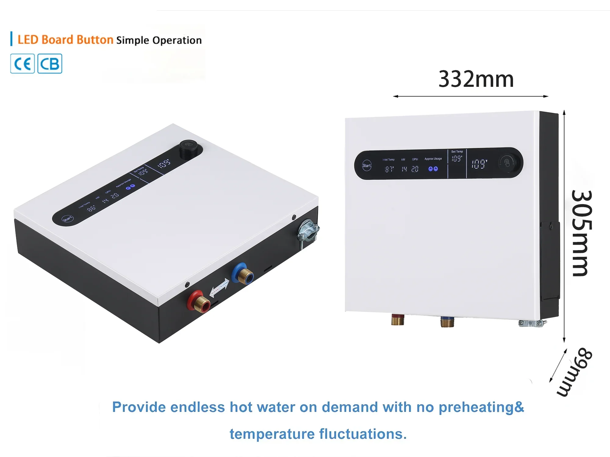 220-240V 11KW New Design High-Flow Instant Electric Water Heater Tankless Electric Water Heater for Multi-Purpose use