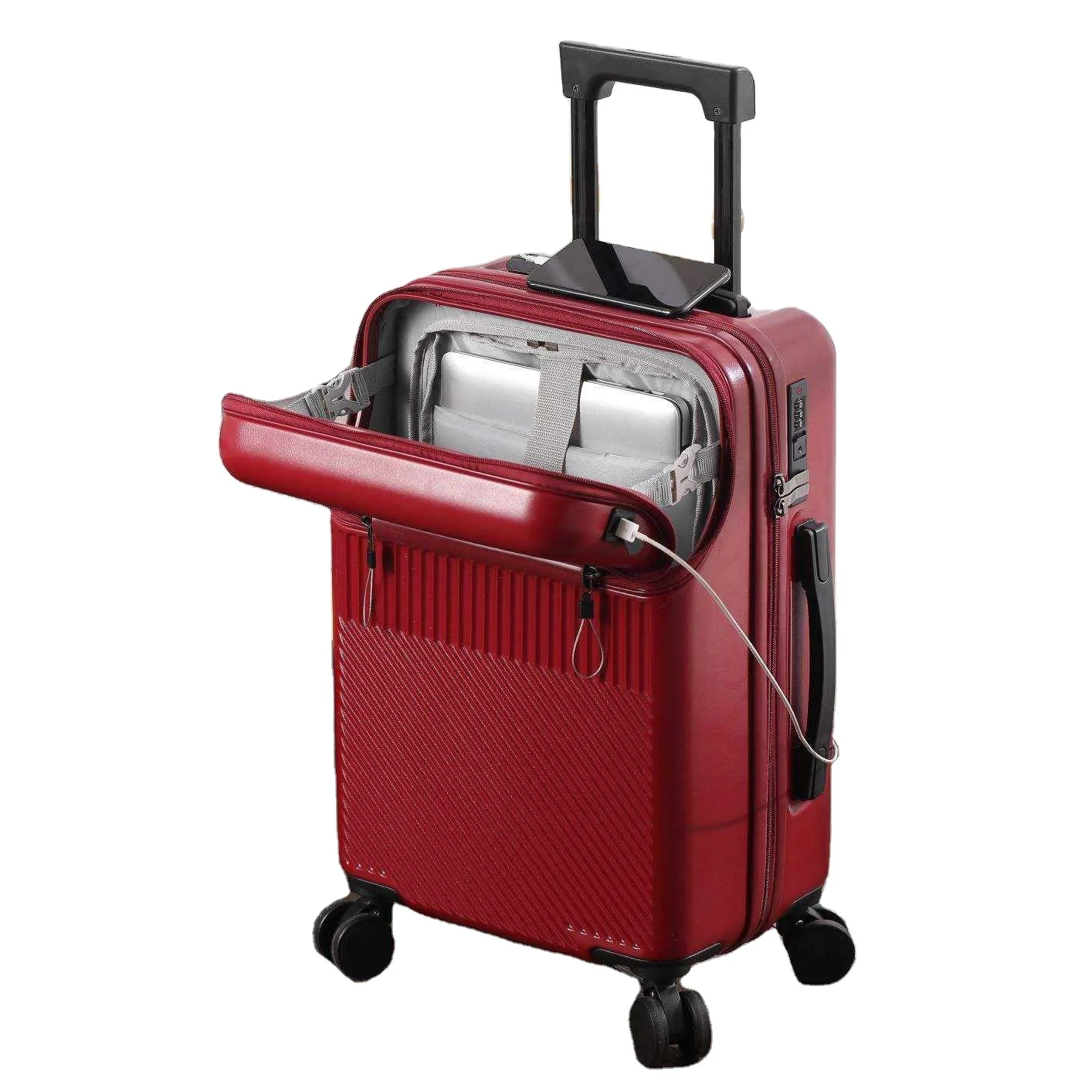 New Arrivals Multi-functional Front Open Luggage Lightweight Hard side Suitcase Travel Luggage With USB Charger