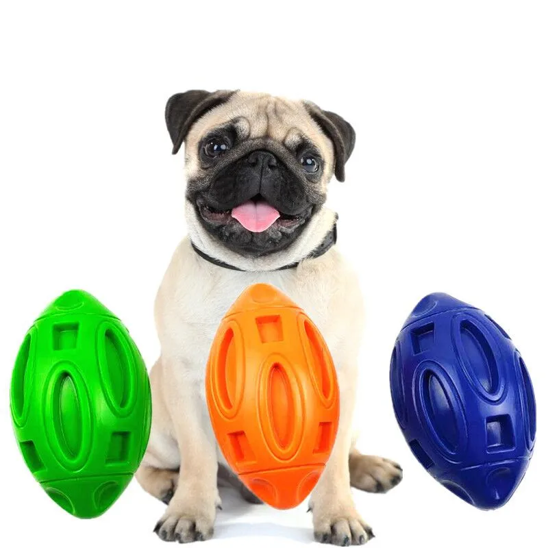 Pet Squeaky Toys Rubber Rugby Ball Interactive and Training Chew Toys Fetch Toy Ball for Dogs