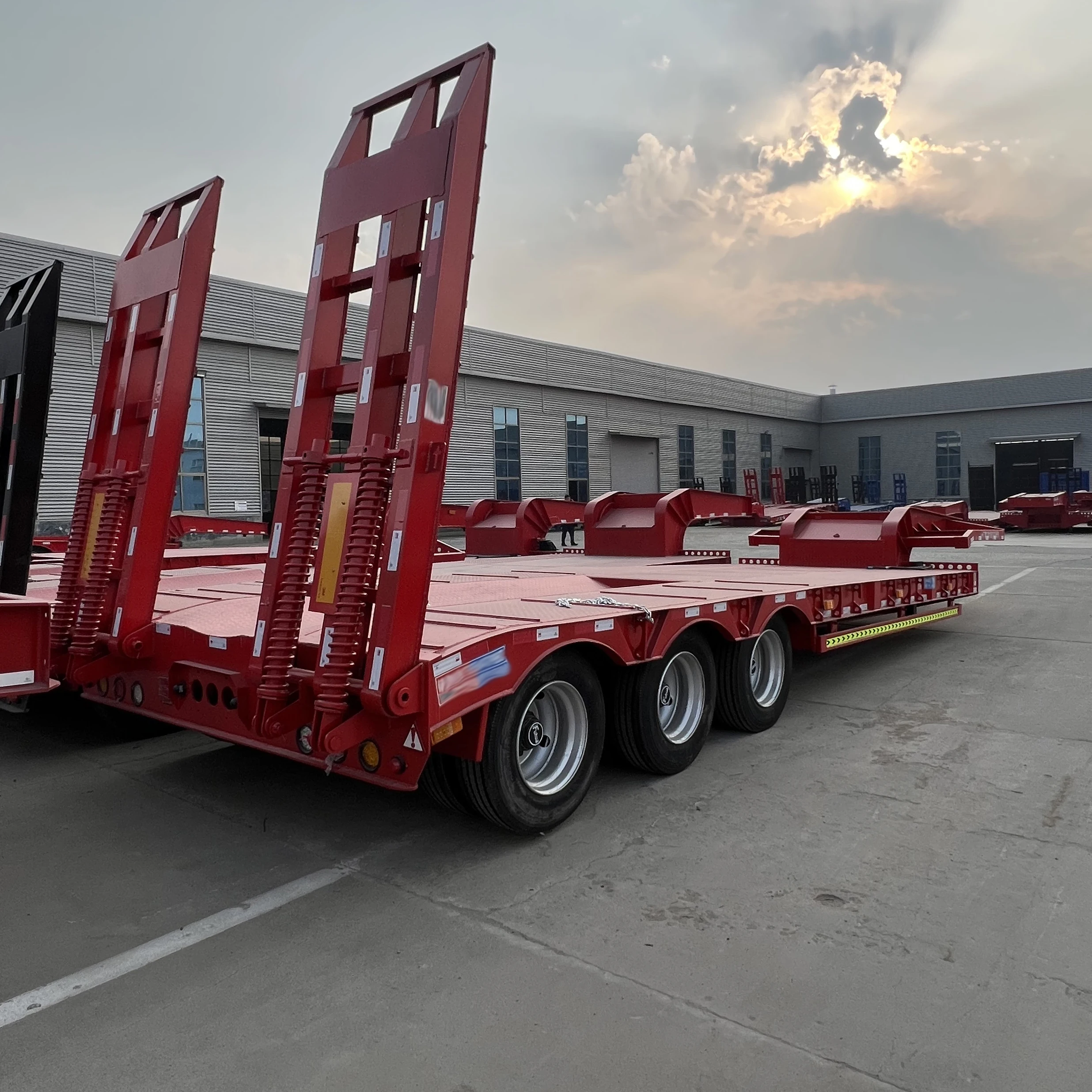 Transportation 80 tons front loading 3 axle low bed semi trailer flatbed semi trailers