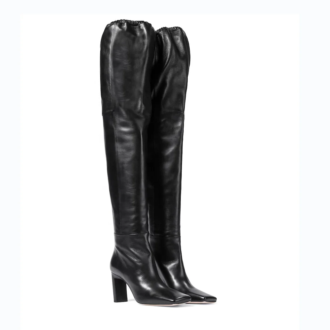 Famous Brand Designer Boots Black Pu Pointy Stiletto Heels Stretchy Wide Thigh Over the Knee High