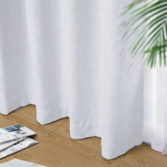 High-Technology Series White Color 100% Blackout Curtains Solid Smooth Linen Curtains For living Room And Bedrooms