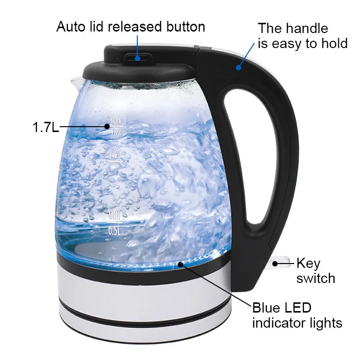 X.J.GROUP 12833 Glass Electric Kettle with Removable Scale Filter