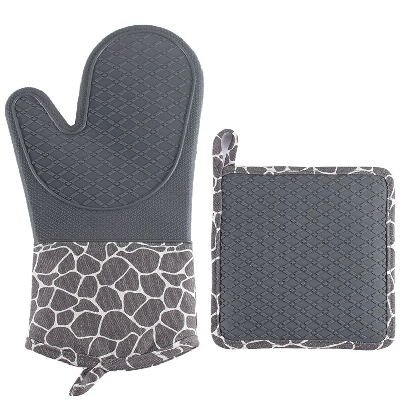 oven mitts pot holder set Heat Resistant Kitchen Cotton Lining Oven Gloves Non-Slip Silicone Cooking Baking Grilling
