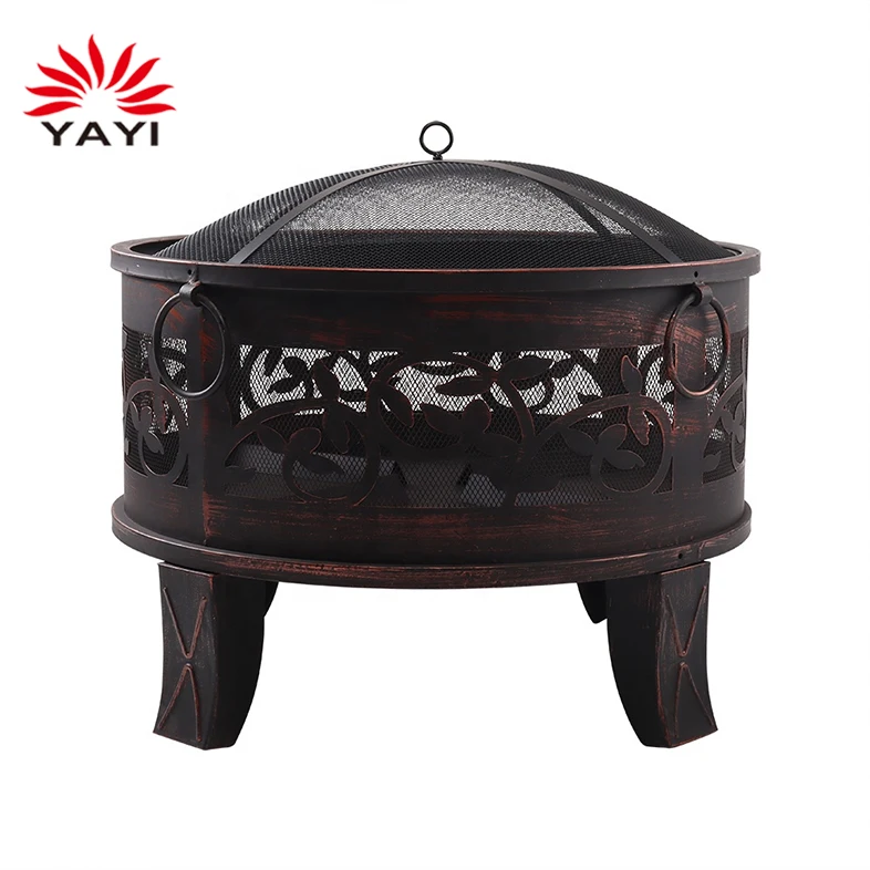 26 дюймовый Круглый стальной античный бронзовый камин с камином и барбекю