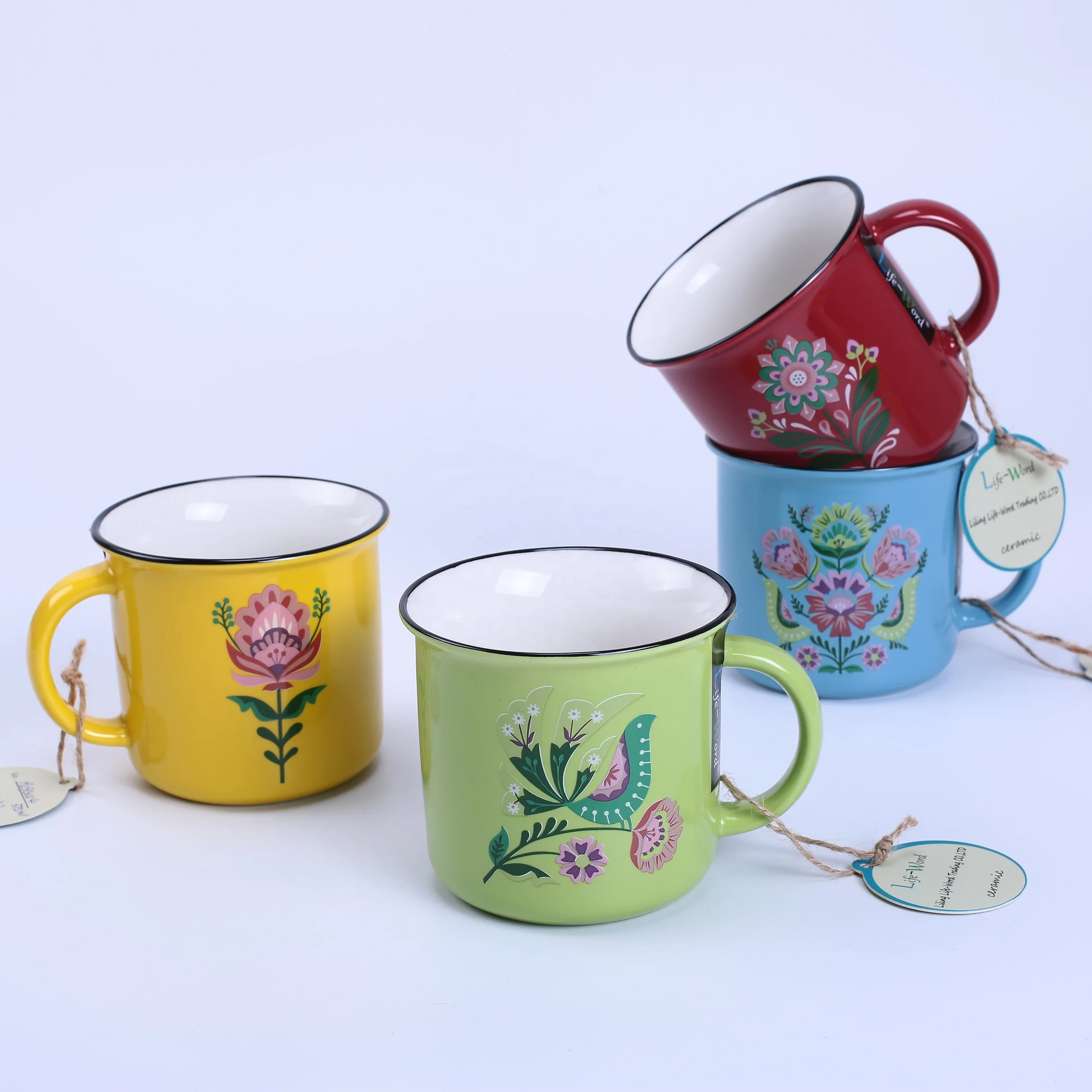 hot sale dishwasher safe decal printing blank white ceramic coffee cup blank coffee mugs handmade cup