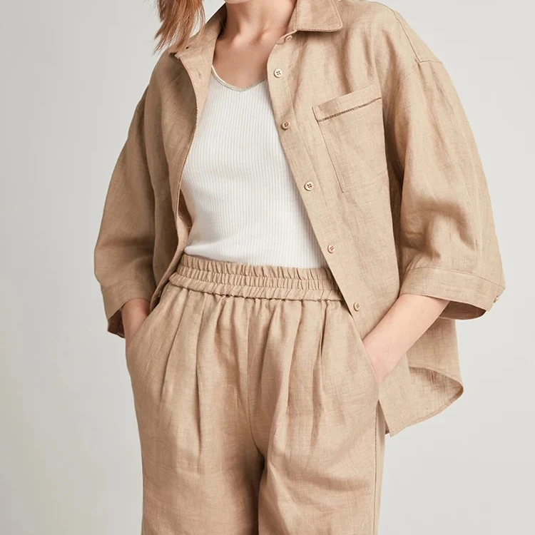 New Collection Fashion Women Casual Button Down Shirt and Shorts