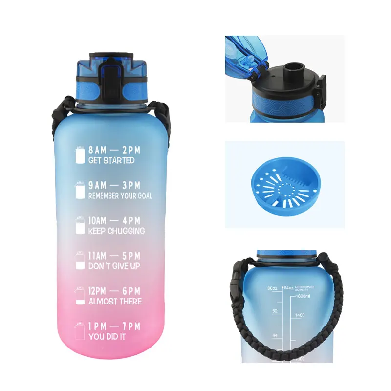 Eco friendly Products 2 Liter Water Bottle Supplier Motivational Plastic Tritan Water Bottles With Time Marker botella de agua