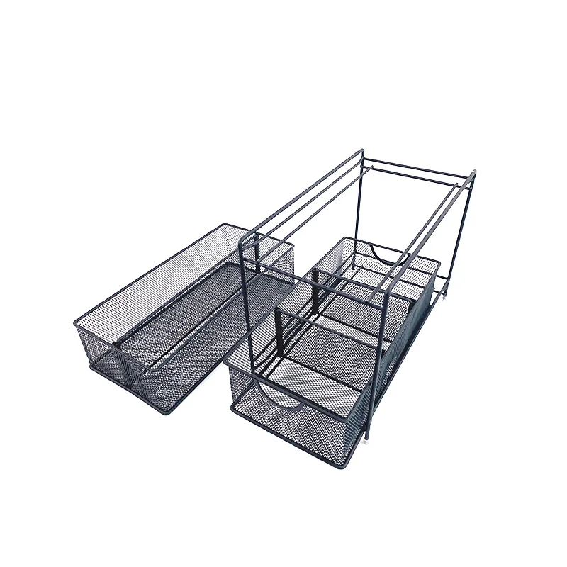 2 Tier Mesh Sliding Cabinet Organizer Stackable 2-Tier Under-Sink Cabinet Organizer with Sliding Storage Drawer