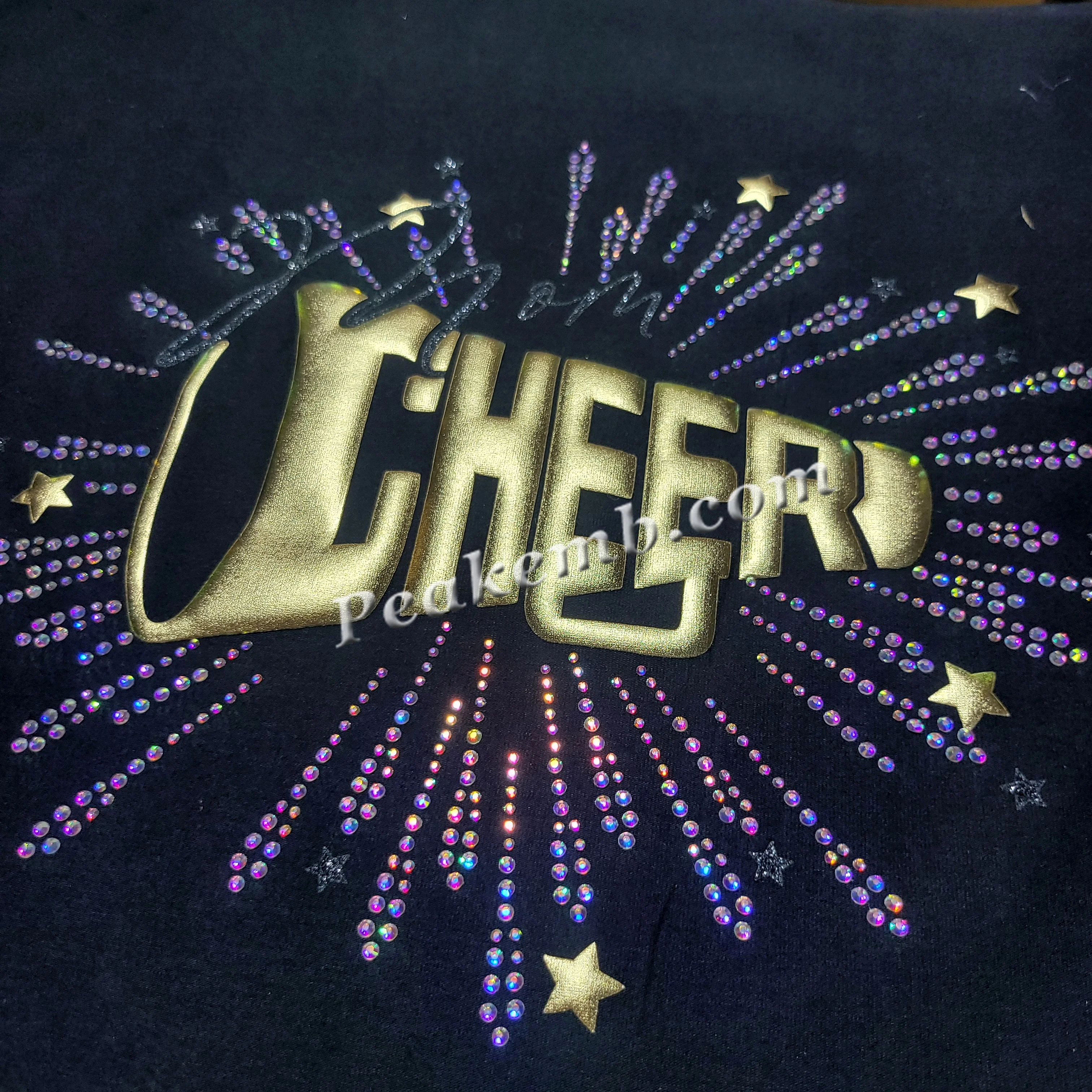 Custom Cutting of Material Cheer 3D Puff Heat Transfer Vinyl HTV Sheets Iron on Scatter Rhinestone Transfer
