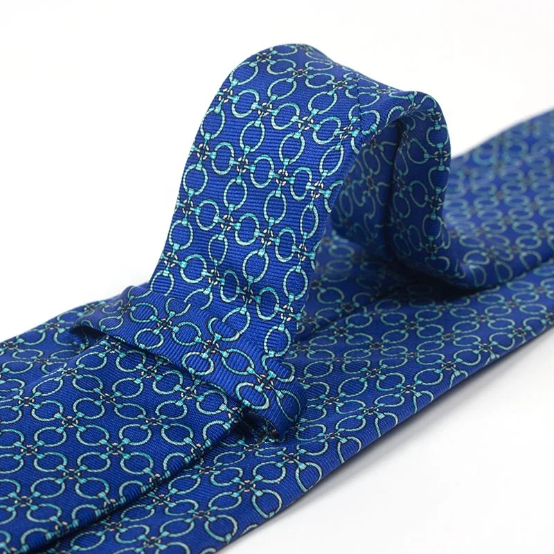 
Handsome Pattern Circle Chains Design Classic Blue Background 100% Silk Tie Man Custom Printed Neck Tie 