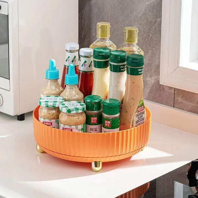 Multi-functional 360-degree rotating storage box rack shelf turntable cosmetic seasoning bottle storage tray