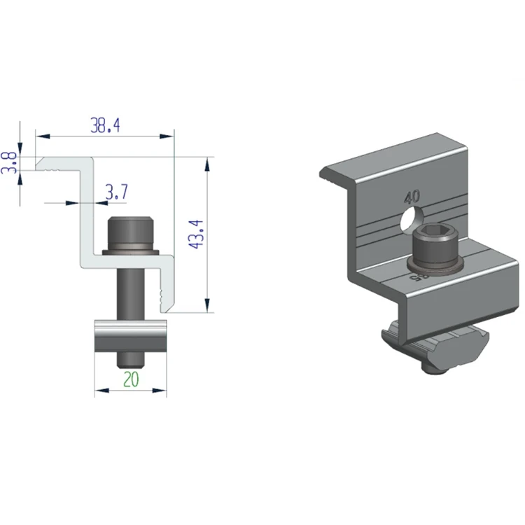 Universal 30mm 35mm 40mm roof rack mounting internal middle side clamp solar PV solar mounting system