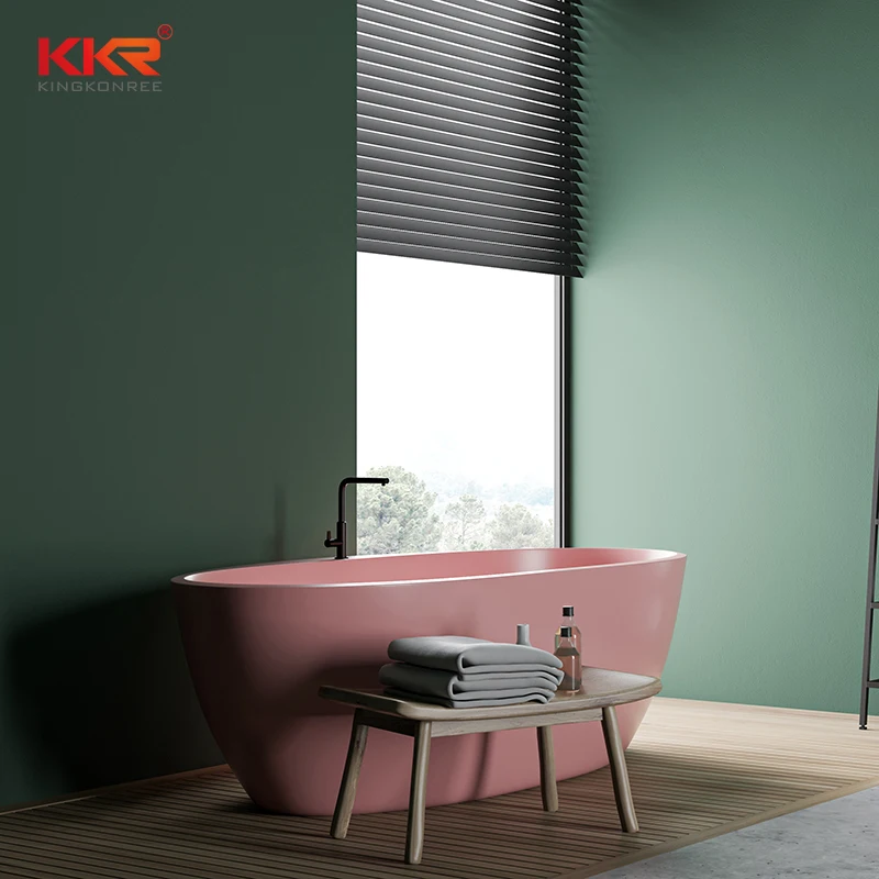 
Acrylic Solid Surface Resin Stone Soak Freestanding Bathtub Black Oval Stone Bath Tub 