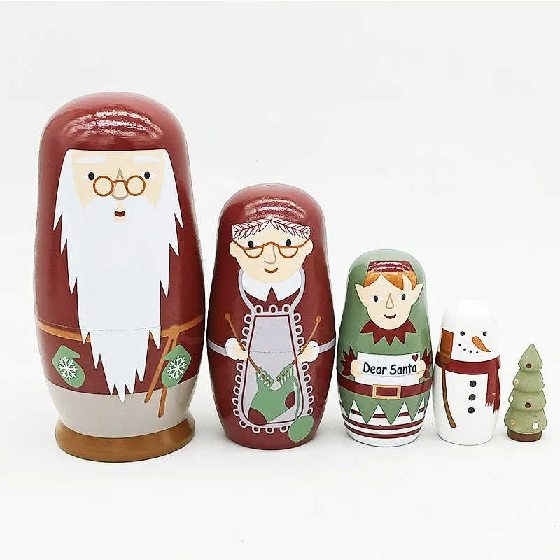 Russian Nesting Dolls Handcrafted  Custom Santa  Christmas Matryoshka Wooden Toys