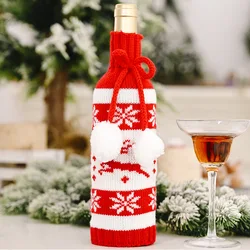 Christmas Red Wine Bottle Covers Handmade Knit Sweater Champagne Bags Reusable Wine Gift Bags For Christmas Birthday Decorations