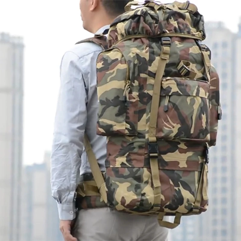
Trekking Camouflage Oxford Camping Sports Travel Molle Rucksack Large Capacity Waterproof Military 70L Tactical Backpack 