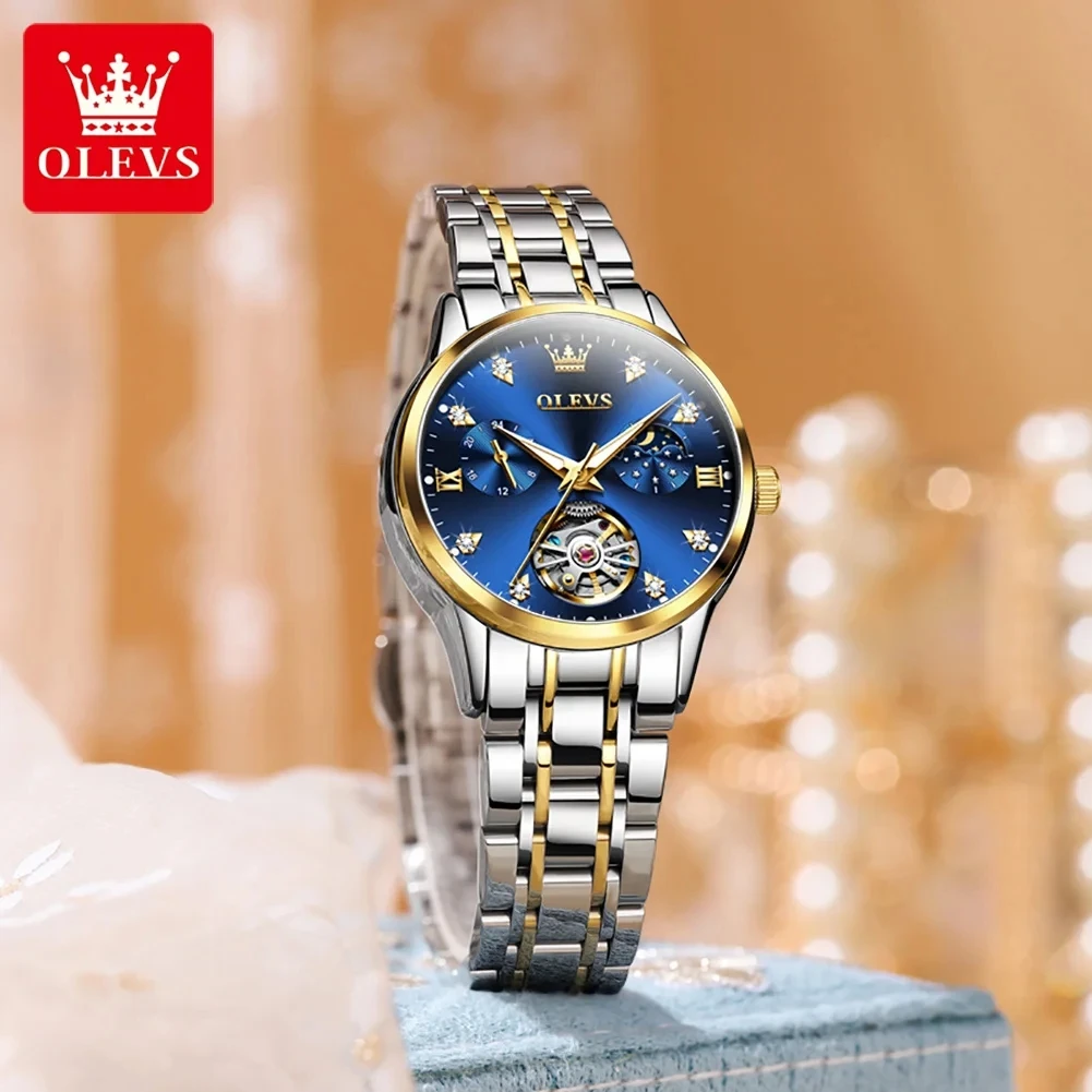 OLEVS 6608 Fashion Watches Luxury Tourbillon Style Original Automatic Mechanical Watch for Women Waterproof Luminous Lady Clock