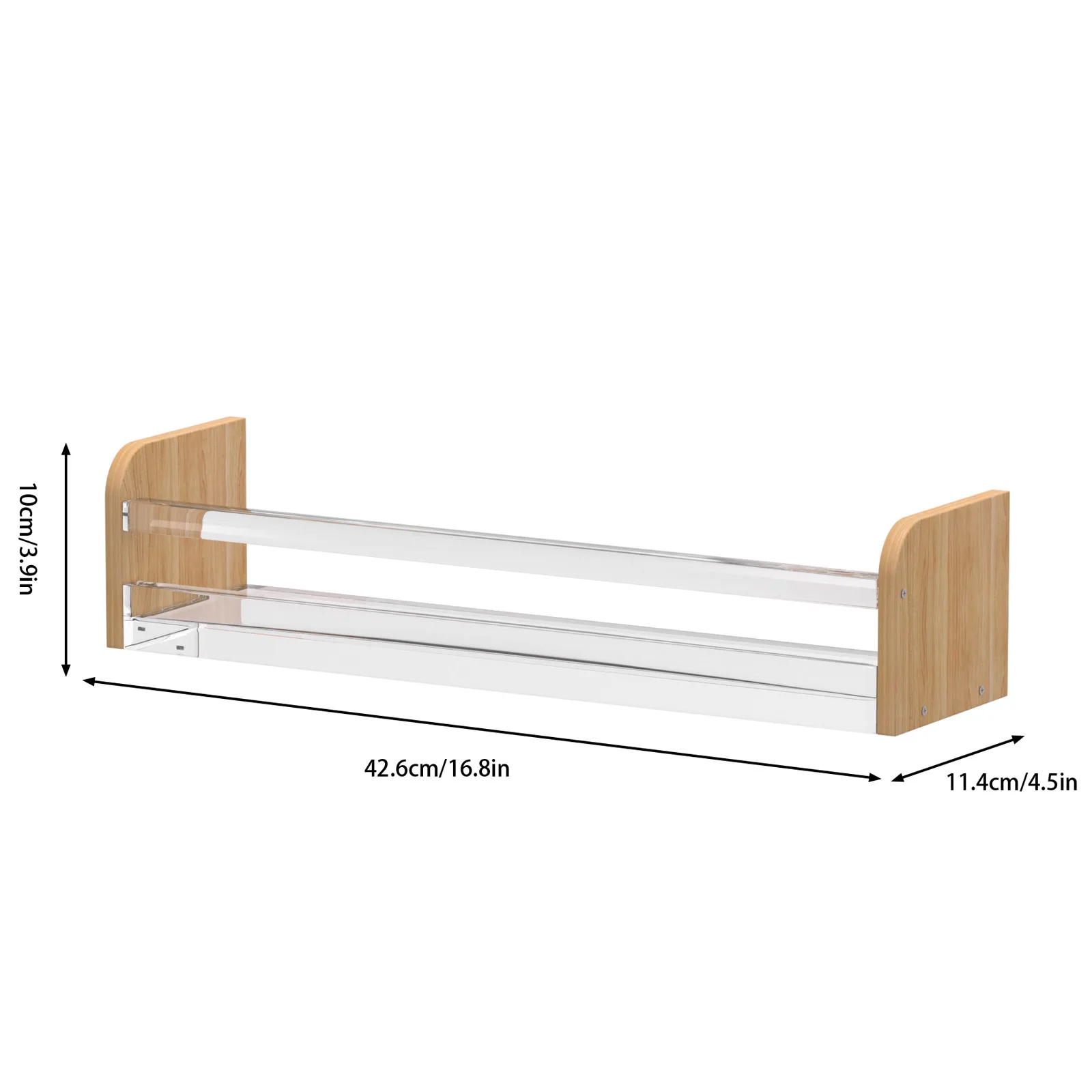Custom Acrylic Wall Mounted Shower Rack Acrylic Wall Shelf with Solid Wood for Living Room, Bathroom, Bedroom, Kitchen, Offices
