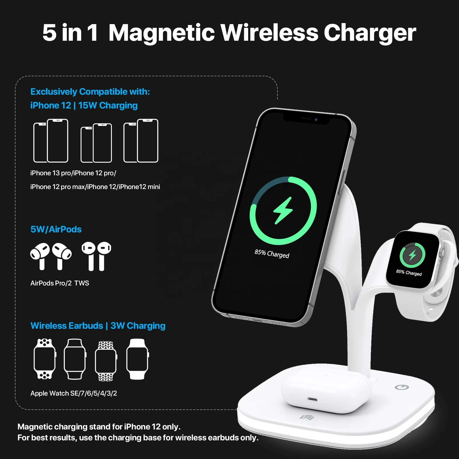 Magnet Fast 15W Qi Original Phone Compatible  Iphone 14 13 12 Lamp 3 in 1 Wireless Appl Magsaf Charger