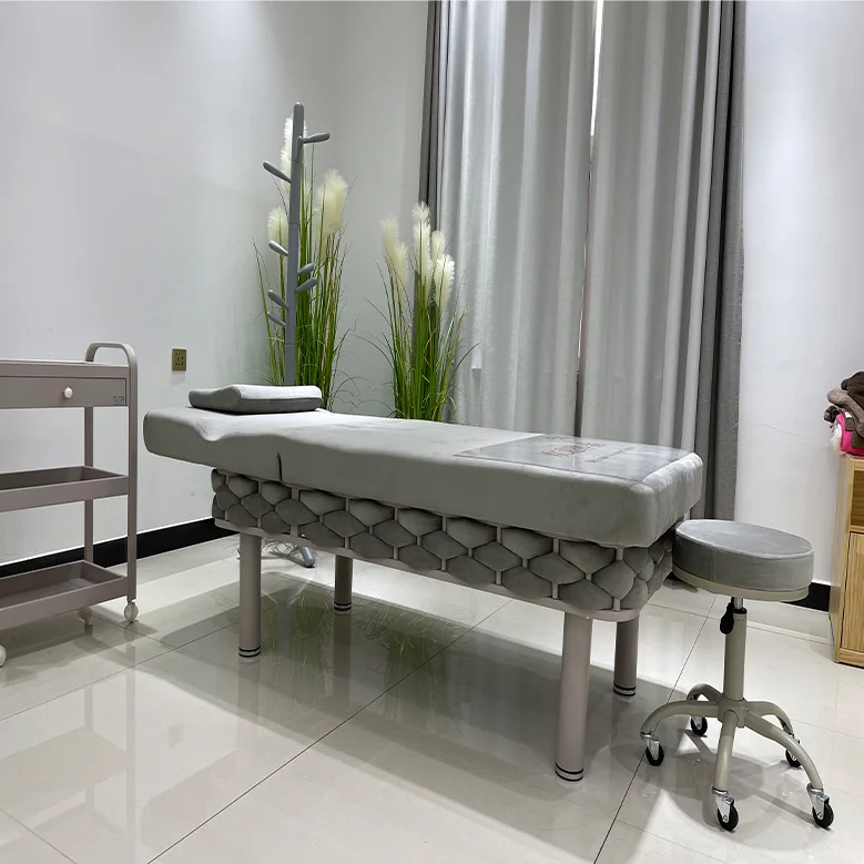 Factory direct multifunctional bed massage bed cozy facial Beauty spa massage bed with shelf table massage table