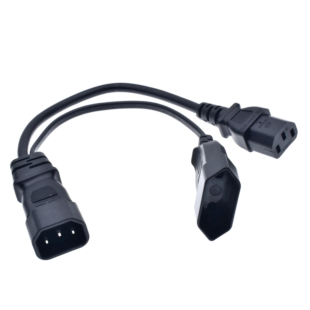 IEC 320 C14 Male Plug to C13+CEE7/16 Female Plug Y Split Power Splitter Cord Cable C14 Male to C13 C13 & European 2 Pin Female