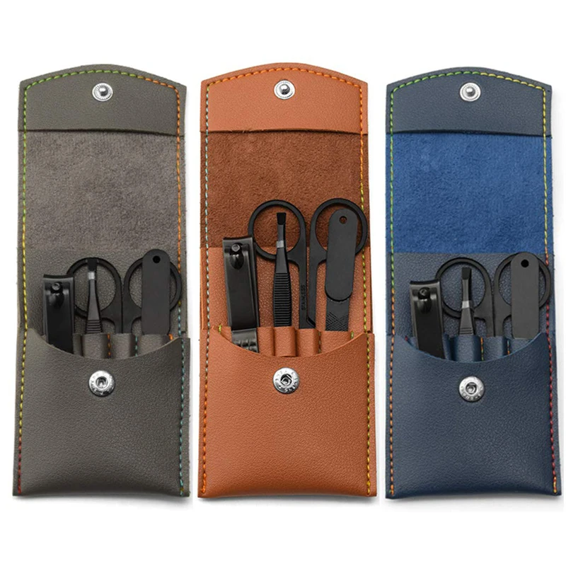 China Factory Supply Private Label Manicure Tools 4pcs Blue Manicure Set Kit For Nail Care With Portable Leather Case